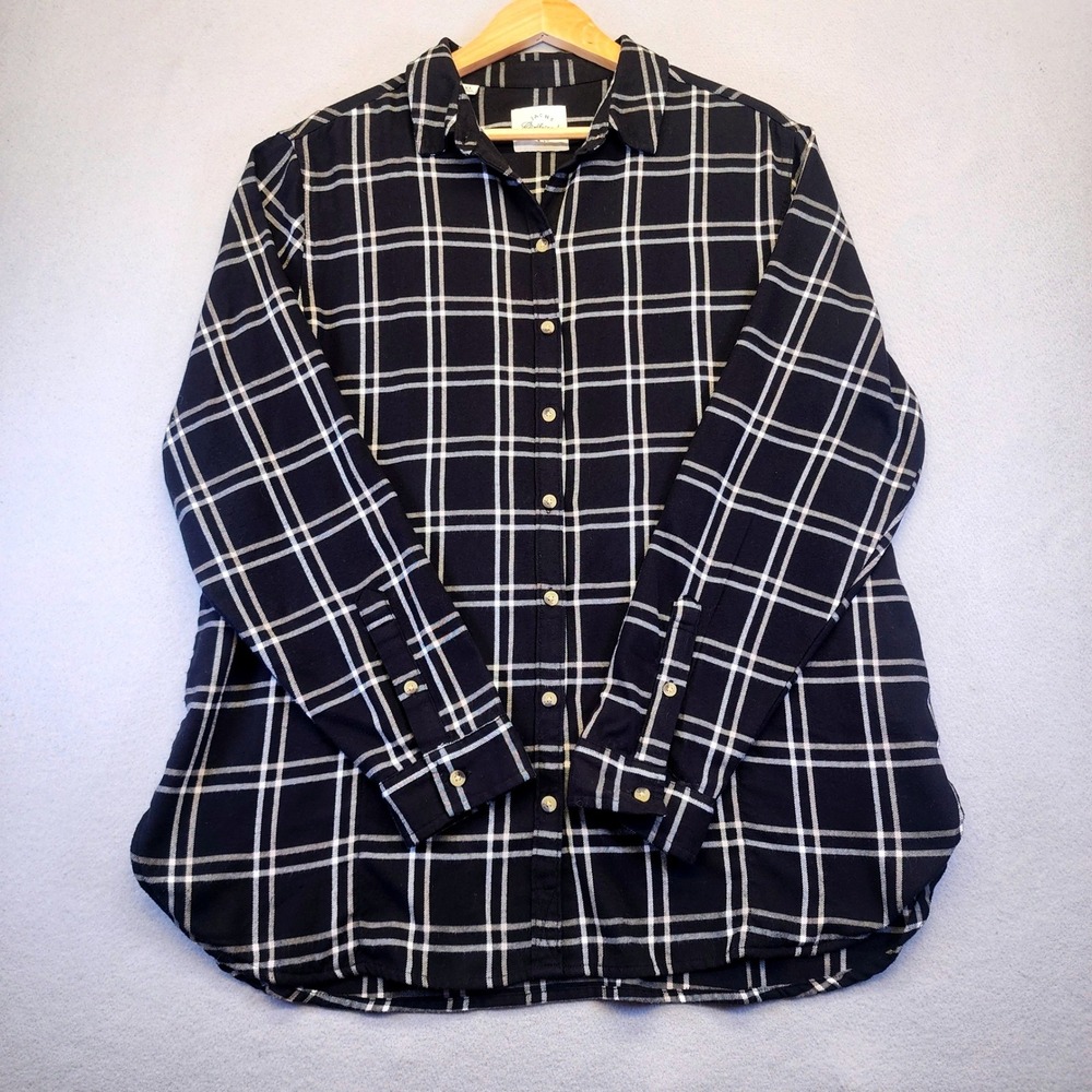 Jachs Girlfriend Plaid Button Down Shirt Womens XL Black White Long Sleeve NWOT
